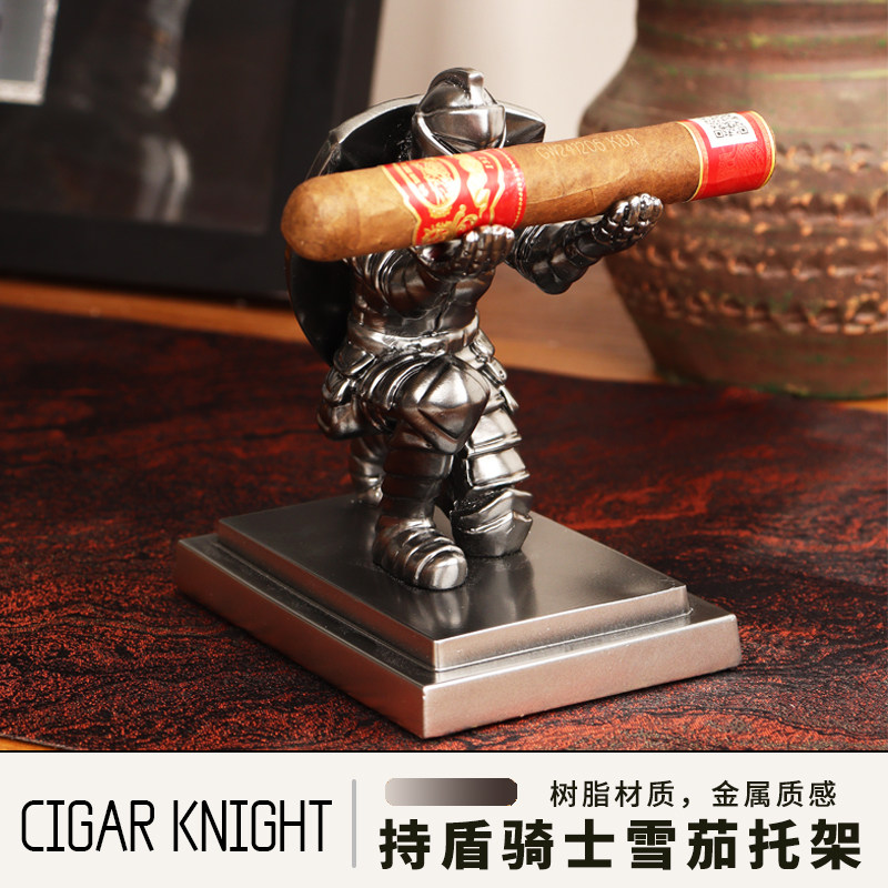 Cigarknight创意雪茄托架持盾骑士树脂雪茄专用雪茄摆件醒茄托架