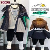 棉服 儿童派克服加厚拼色宝宝冬季 男童加绒棉衣外套秋冬装 2024新款