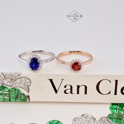 珠宝镶嵌 培育钻石培育蓝宝红宝铂金18k14k9k来图定制 戴妃款戒指