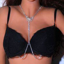 欧美性感蝴蝶乳链满钻爆闪设计性感派对乳头链配饰body chain