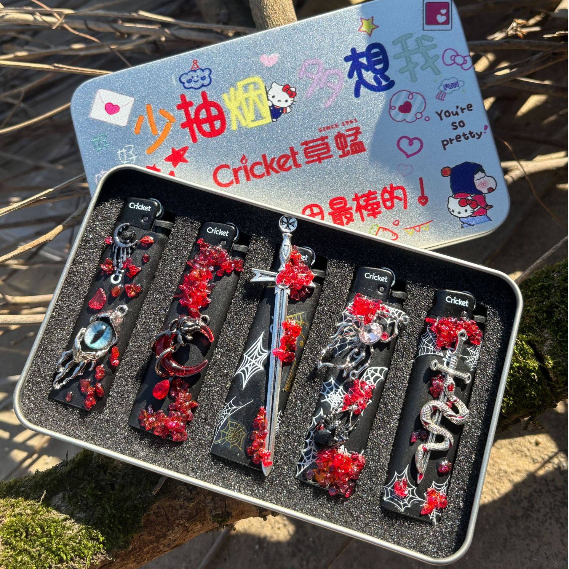 Cricket草蜢暗黑哥特风一次性打火机套装重工装饰个性潮玩送男友