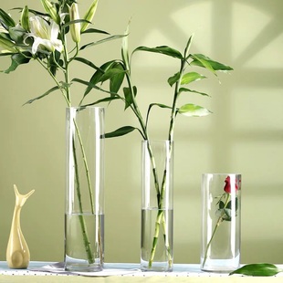 特大号落地花瓶玻璃透明摆件水养富贵竹水竹玫瑰百合插花客厅家用