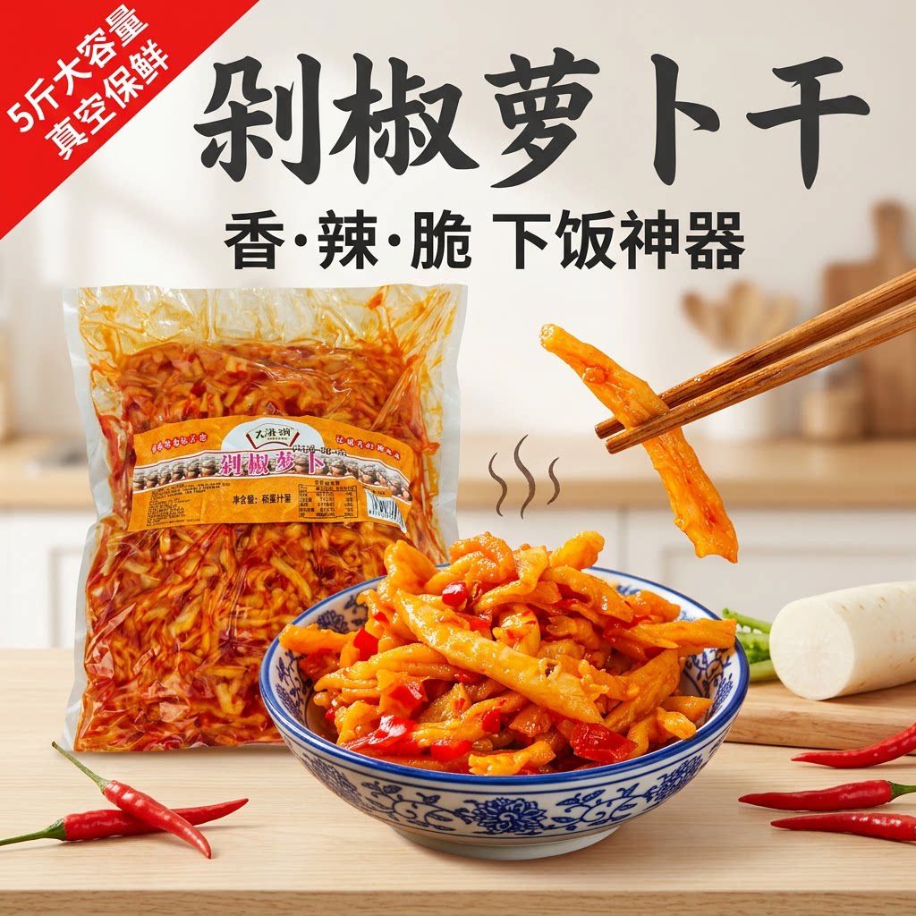 5斤批发湖南特产剁椒萝卜干香辣超辣下饭菜咸菜剁椒脆萝卜条商用