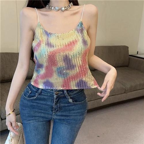 甜辣亮片彩色小吊带背心女装夏季新款设计感小众辣妹内搭外穿上衣