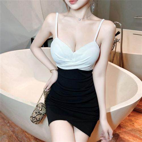 夏季夜店辣妹性感小个子吊带裙露肩吊带交叉紧身镂空不规则连衣裙