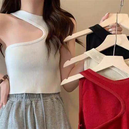 不规则设计感气质针织衫吊带背心女别致洋气斜肩内搭上衣外穿夏季