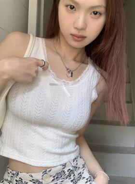 白色蕾丝花边吊带背心女弹力修身内搭打底短款气质辣妹无袖小上衣