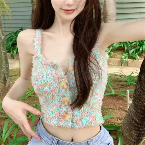 纯欲吊带背心针织开衫女2024夏季辣妹气质性感修身外穿打底衫上衣