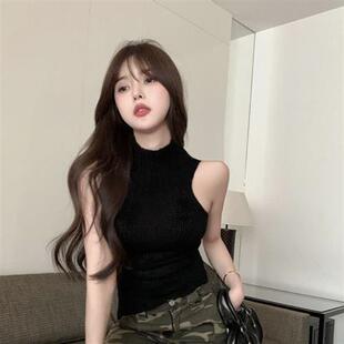 社会女上衣针织衫韩版显瘦上衣夏季新款纯色性感薄款白色背心