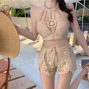 性感挂脖系带小吊带 上衣刺绣短款 波西米亚民族风套装 镂空泳衣女装