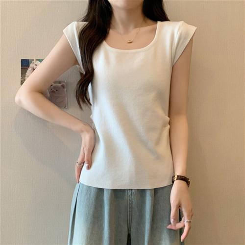 夏季显瘦别致小众设计感U领外穿背心女夏坎肩无袖修身短款上衣潮