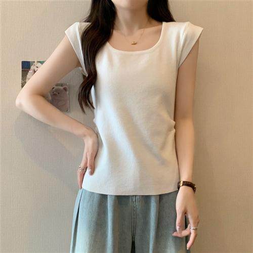夏季显瘦别致小众设计感U领外穿背心女夏坎肩无袖修身短款上衣潮