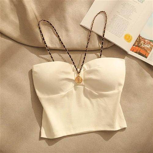 法式链条精致吊带背心性感修身美背打底外穿短款抹胸辣妹上衣露肩