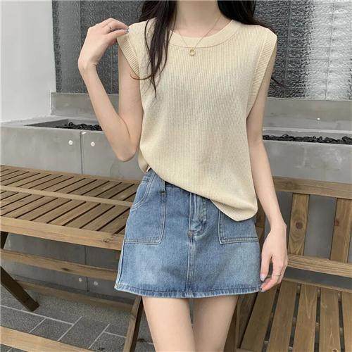 韩版圆领无袖针织背心女夏季2024新款设计感小众性感内搭外穿上衣