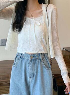 紫色冰丝针织开衫女夏季薄款防晒罩衫外搭短款披肩空调衫针织外套