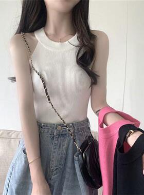 黑色显瘦吊带无袖挖肩小背心女打底外穿辣妹挂脖短款百搭上衣夏季