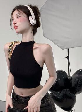 无袖交叉短款打底黑色外穿挂脖式小背心女夏季新款甜辣妹露背吊带