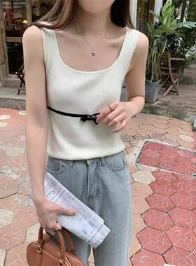 辣妹白色小吊带背心女外穿夏季设计感蝴蝶结修身内搭短款无袖上衣