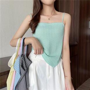 白色格纹小吊带背心女内搭美背丝巾肚兜夏设计感小众外穿抹胸上衣