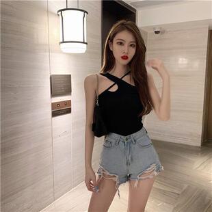 夏季辣妹心机无袖上衣显瘦胸前交叉设计感吊带外穿针织背心女