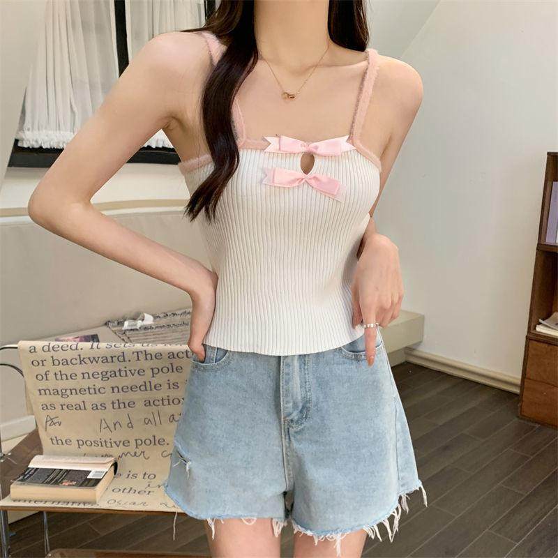 纯欲风性感抹胸吊带女夏季新款辣妹蝴蝶结装饰小个子短款无袖上衣