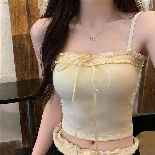 夏季爆款内搭打底美背外穿辣妹上衣韩版针织衫蝴蝶结花边吊带背心