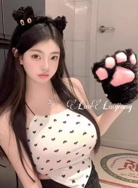 黑色爱心吊带女夏季新款内搭绑带背心露肩短款不规则针织打底上衣