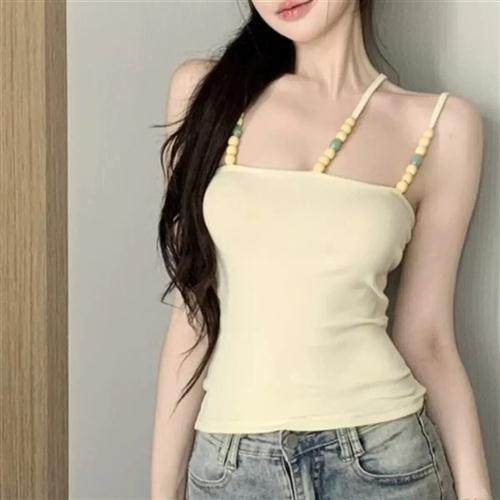 纯欲辣妹设计感小众串珠背心吊带女夏季性感修身显瘦气质针织上衣