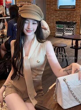 法式复古风白色针织背心夏款设计感显瘦修身薄款领无袖上衣女装