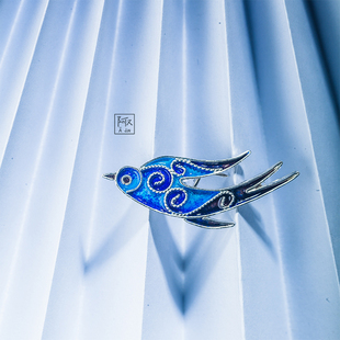 阿仅飞燕非遗银花丝珐琅烧蓝银胸针配饰百搭饰品别针徽章装 饰原创