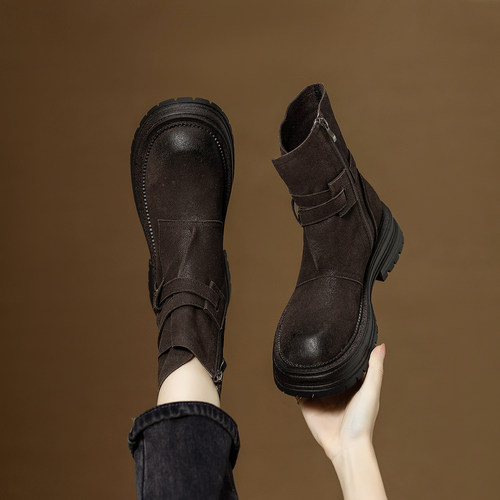 英伦风真皮马丁靴女秋厚底短靴