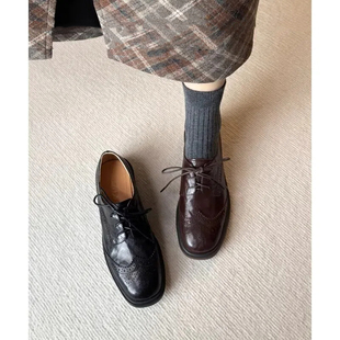 真皮系带乐福鞋低跟日系jk小皮鞋女英伦2026新款春秋方头平底单鞋