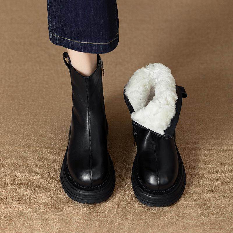 不臃肿雪地靴女真皮冬靴东北保暖大棉鞋厚底防滑马丁靴加绒短靴女,女鞋,时尚雪地靴,淘宝优惠券,粉丝福利购,淘宝优惠卷