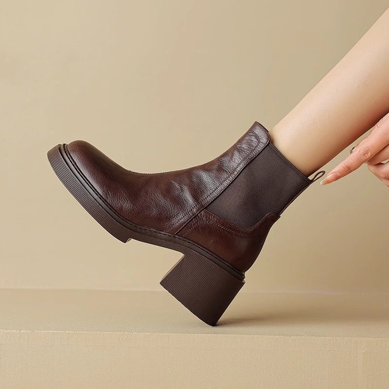 瘦瘦马丁靴真皮粗跟厚底美拉德