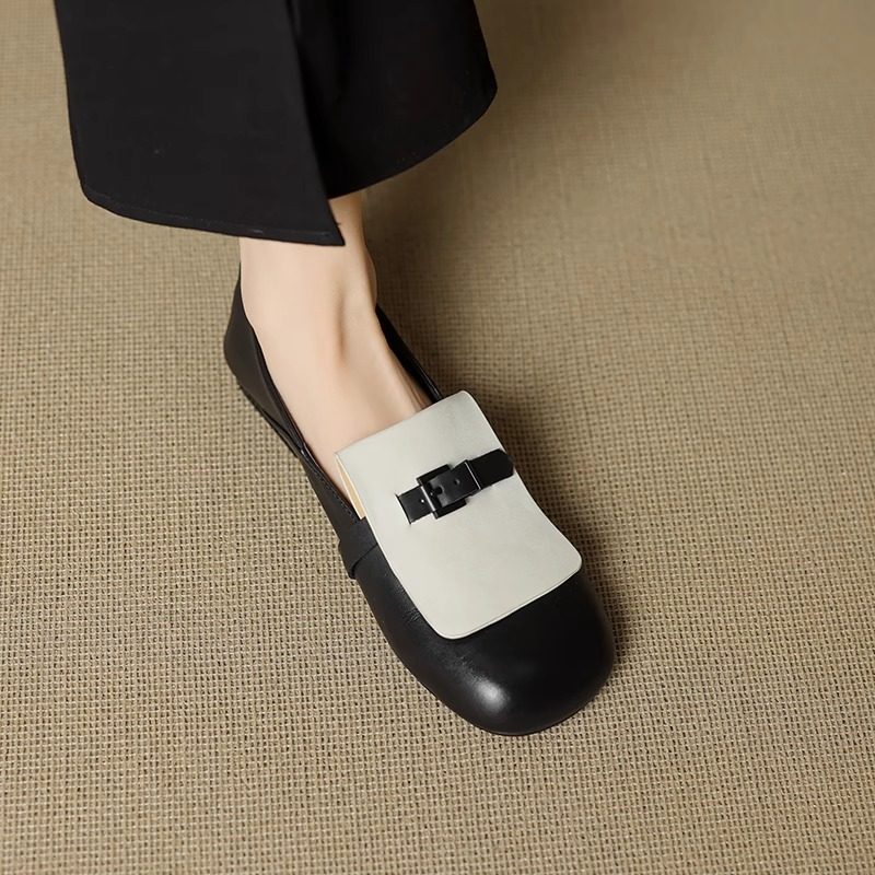 小众不撞款2025真皮方头平底女软底舒适单鞋浅口超软不累脚乐福鞋,女鞋,乐福鞋（豆豆鞋）,淘宝优惠券,粉丝福利购,淘宝优惠卷