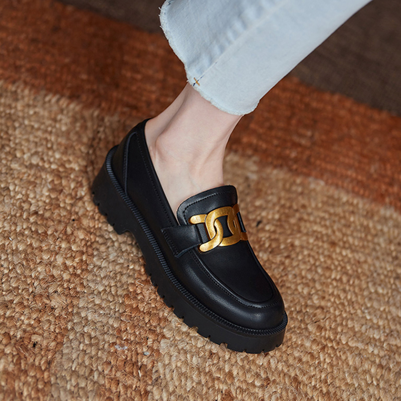 2025春秋新款黑色小皮鞋真皮深口厚底英伦软皮软底一脚蹬乐福鞋女,女鞋,乐福鞋（豆豆鞋）,淘宝优惠券,粉丝福利购,淘宝优惠卷