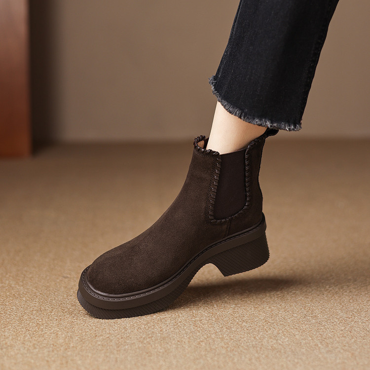 真皮秋冬切尔西短靴女厚底松糕底