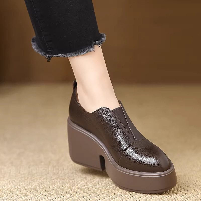 8cm厚底尖头松糕鞋羊皮小个子防水台高跟鞋春秋新款v口深口单鞋女,女鞋,松糕（摇摇）鞋,淘宝优惠券,粉丝福利购,淘宝优惠卷