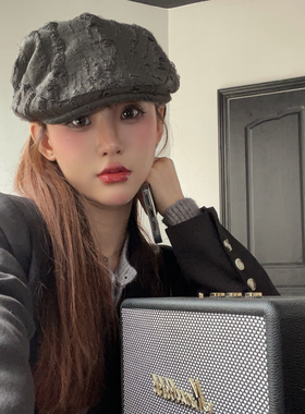 复古秋冬女显脸小八角贝雷帽