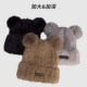 新款 护耳包头帽可爱显脸小毛绒帽 大头围毛绒小熊耳朵帽子女秋冬季