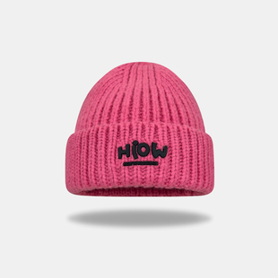 2025新款韩版粉色字母贴标针织帽女秋冬保暖显脸小百搭冷帽毛线帽