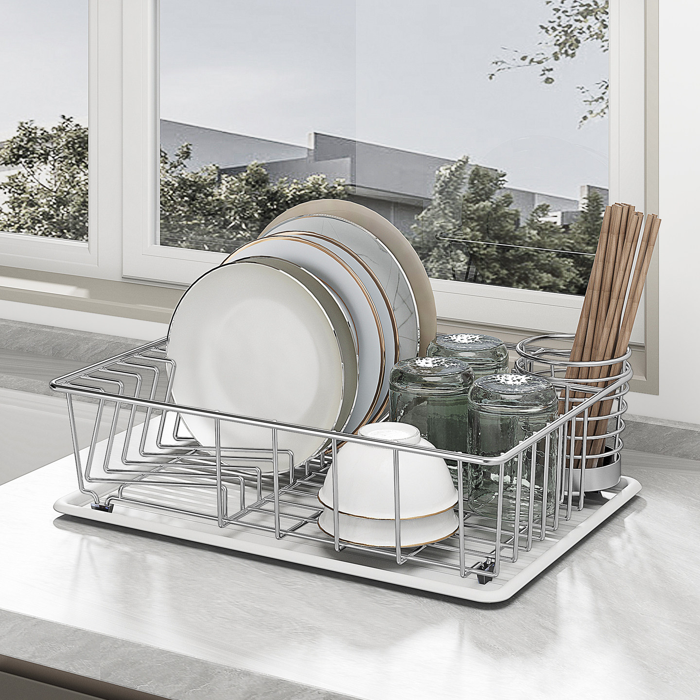 碗架沥水架台面单层碗盘架筷架碗碟架 厨房置物架收纳篮304不锈钢