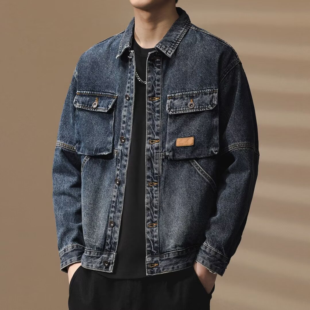 美式经典牛仔外套男2025新款宽松潮流复古做旧水洗工装夹克痞帅潮