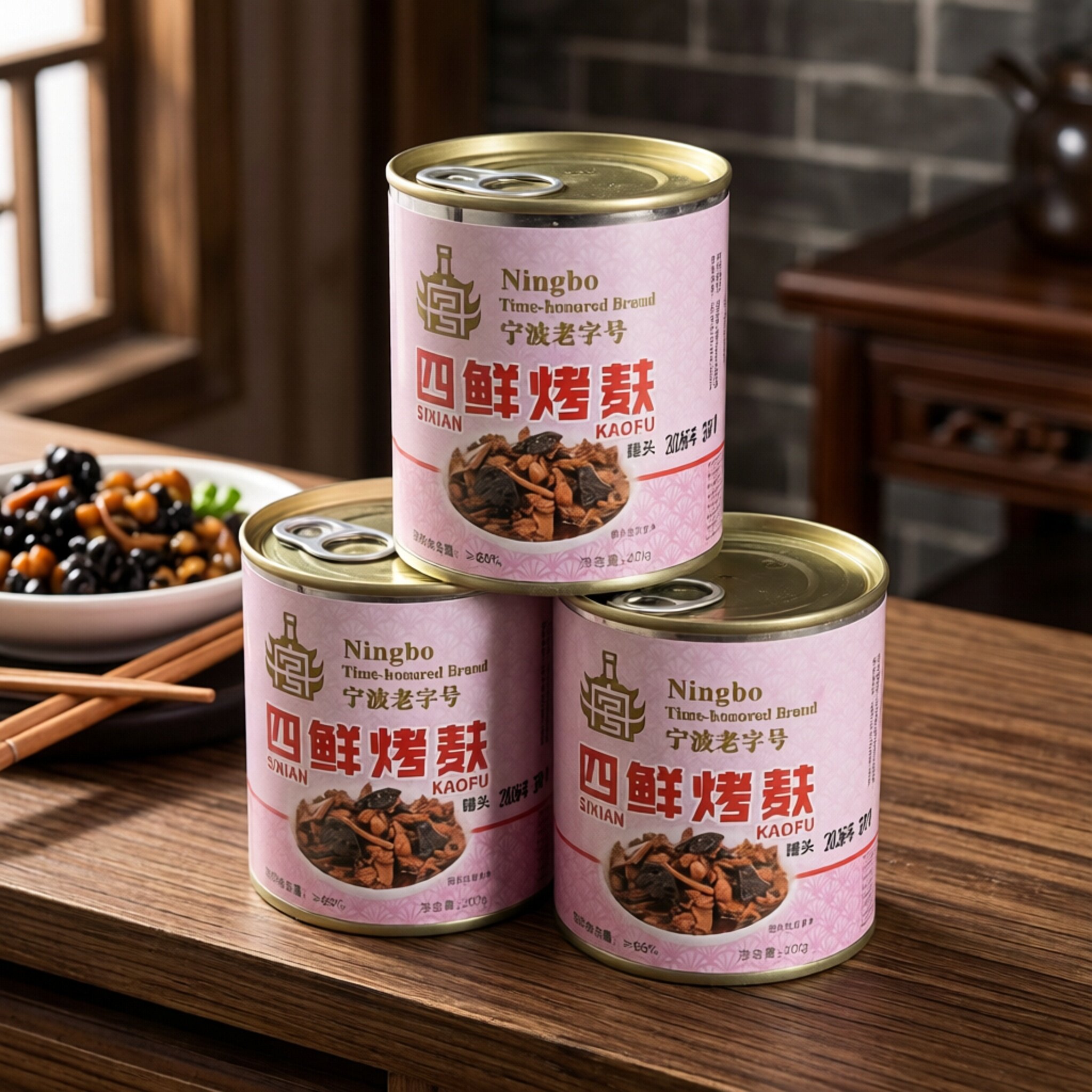 宁波老字号四鲜烤麸罐头 300g*2罐鲜香入味 下饭配粥方便速食特产