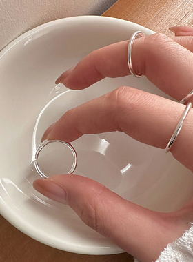 s925纯银光面素圈戒指女日韩设计ins风素戒食指戒个性叠戴开口戒