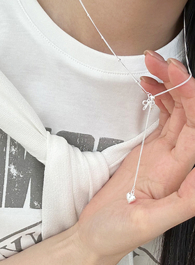 蝴蝶结抽拉爱心纯银项链2024新款choker颈联小众轻奢高级感毛衣链