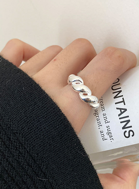 通体925纯银个性简约缠绕金色牛角包开口戒指女日韩ins潮流食指环