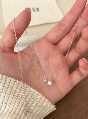 S925纯银笑脸珍珠锁骨链女
