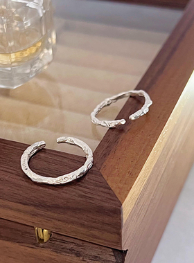 925纯银纹理开口可调节戒指女