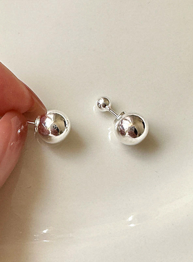s925纯银小球耳钉2023年新款小众设计高级感光面双圆珠气质耳环女